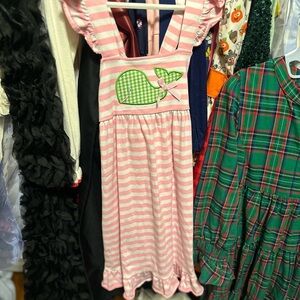 Classic Whimsy Pink Striped Dress with Whale Appliqué